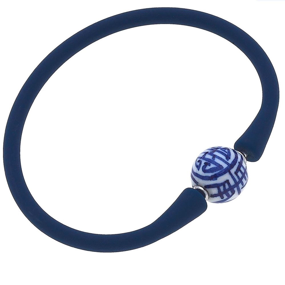 Bali Chinoiserie Bead Silicone Bracelet Navy